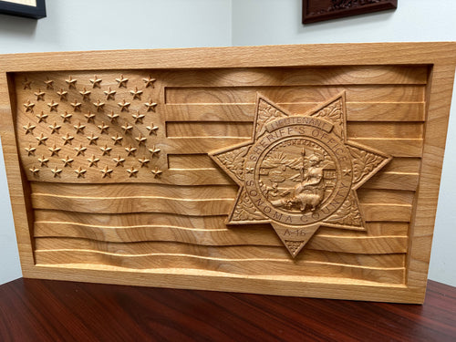 LEO Carved Flag with Badge