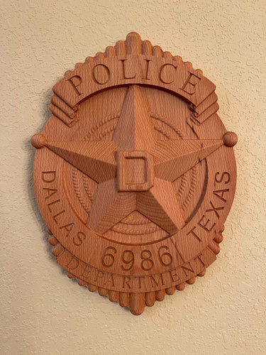 3D Dallas Police badge wood carving